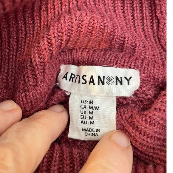 Artisan NY Pullover Sweater Dusty Rose Cotton Blend Textured Turtleneck Medium - Picture 4 of 5